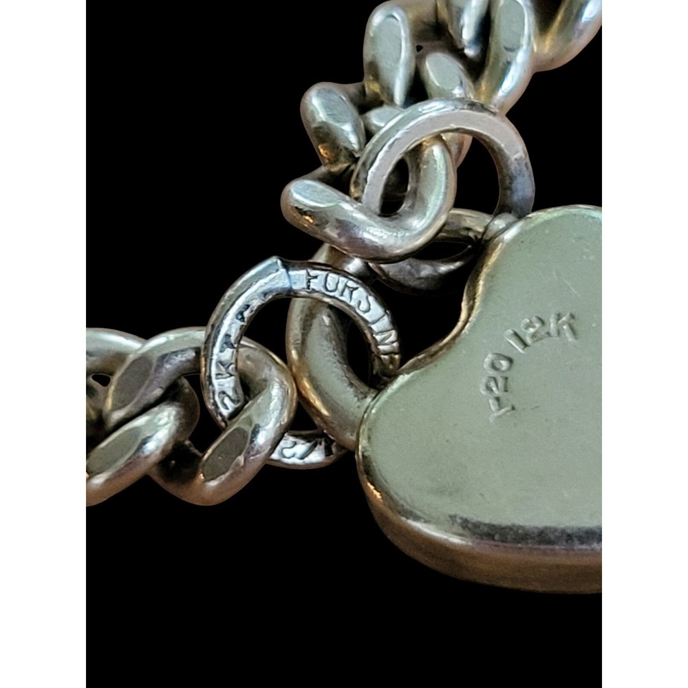 Antique 12K Gold Filled Heart Lock Chain Link Bracelet 7" 13.6 grams - Picture 10 of 11